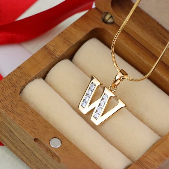 "Rose Gold Letter W Pendant with Crystals – Elegant Personalized Charm,XPPT1372 - Picture 10 of 13